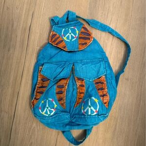 Colorful Tie Dye Backpack with Peace Signs and Multiple Pockets